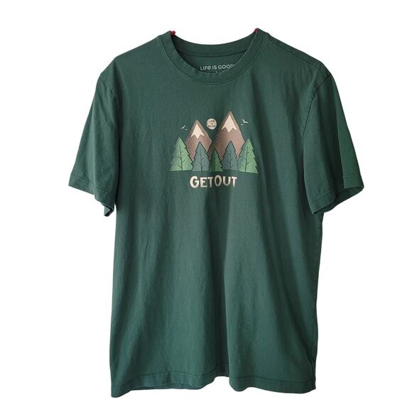 Life is Good Size L Men's Get Out Mountain Image Green Tee Nature Minimalist - Picture 1 of 7
